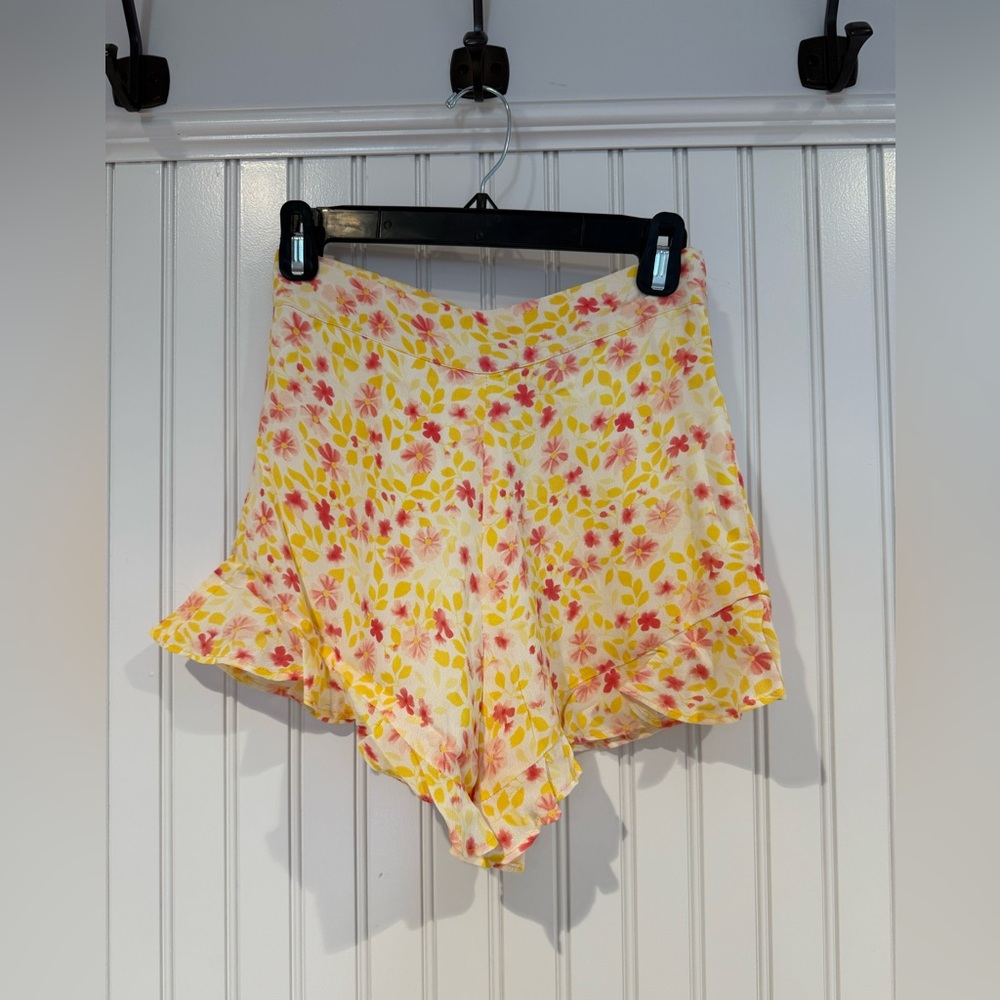 Floral High Waist Yellow and Pink Summer Shorts